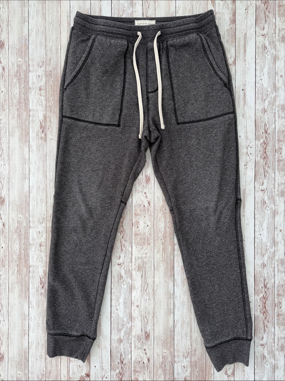 American Eagle Men's Charcoal Gray Fleece Joggers sz Medium Tall Pockets Cotton